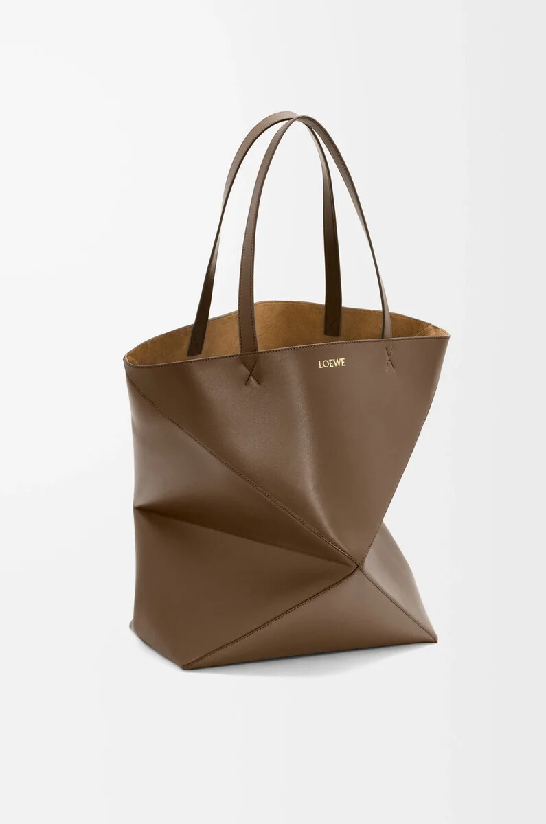 borsa xl puzzle fold in pelle di vitello lucida umber