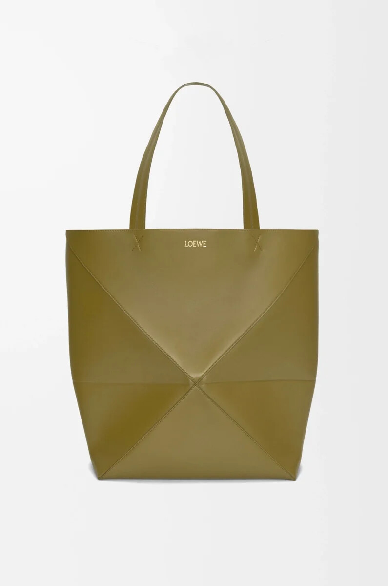 borsa xl puzzle fold in pelle di vitello lucida oliva