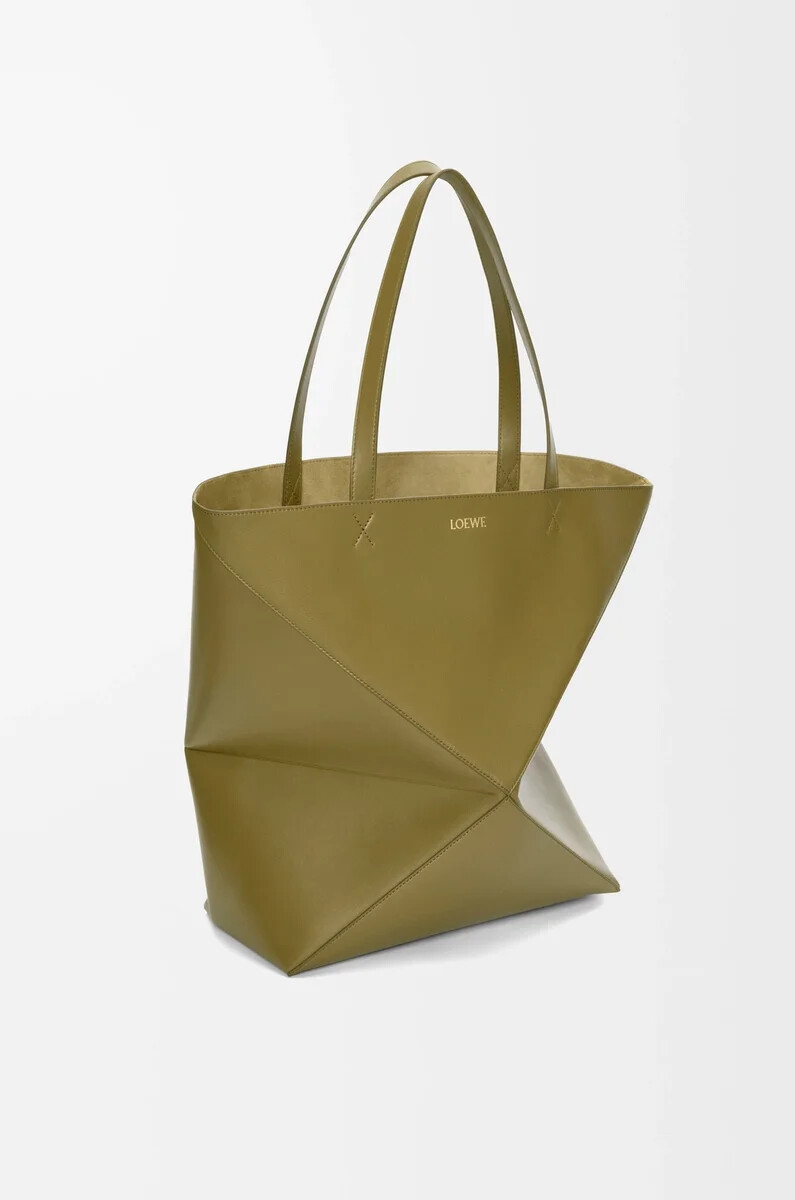borsa xl puzzle fold in pelle di vitello lucida oliva