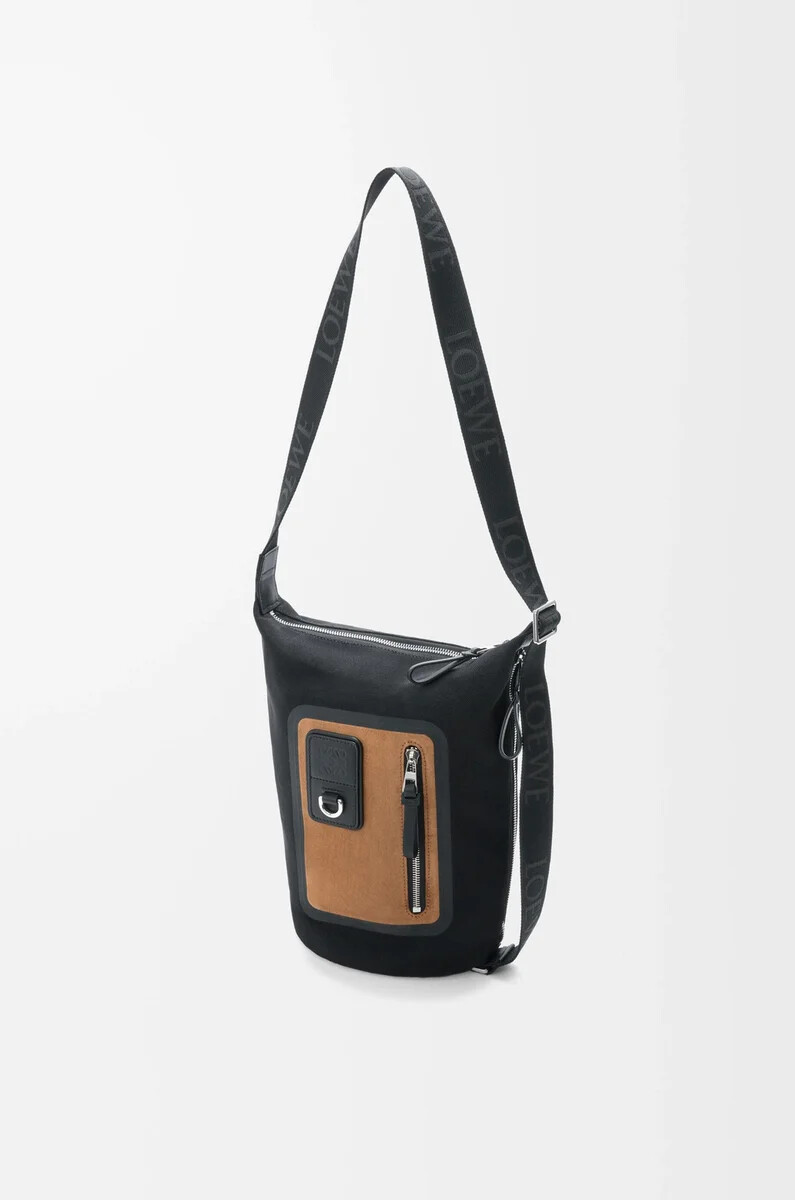 secchiello flex loop piccolo in tela e pelle scamosciata nerooro scuro
