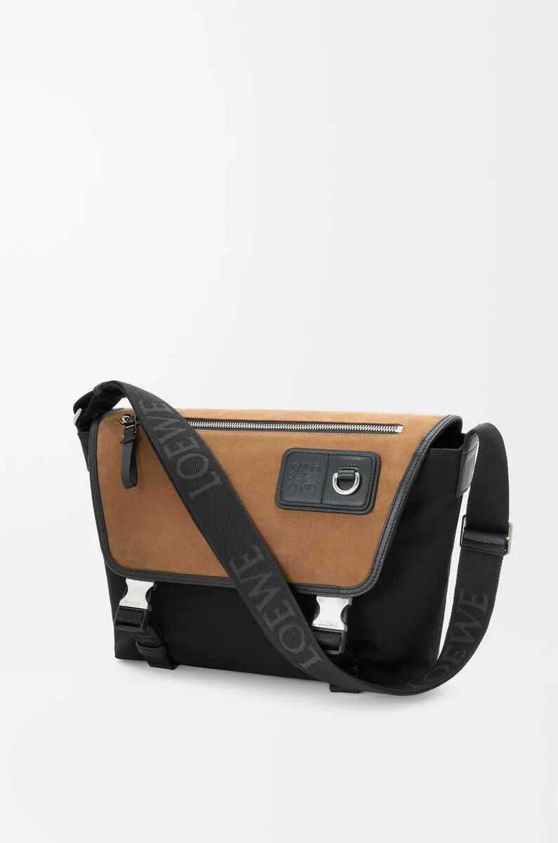 borsa a tracolla flex media in tela e pelle scamosciata nerooro scuro