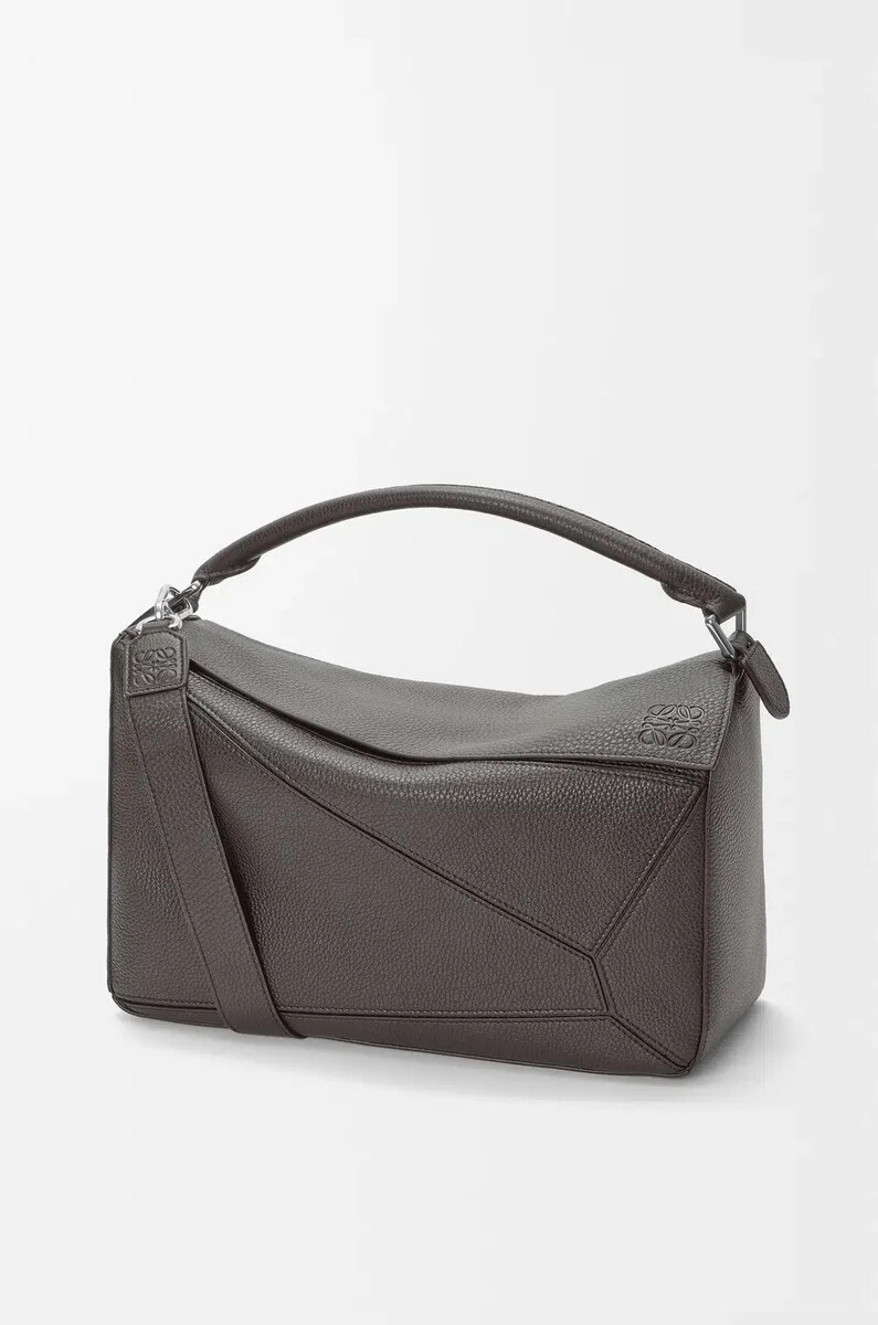 borsa puzzle grande in morbida pelle di vitello granata grigio scuro
