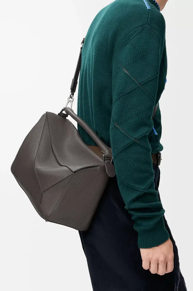 borsa puzzle grande in morbida pelle di vitello granata grigio scuro