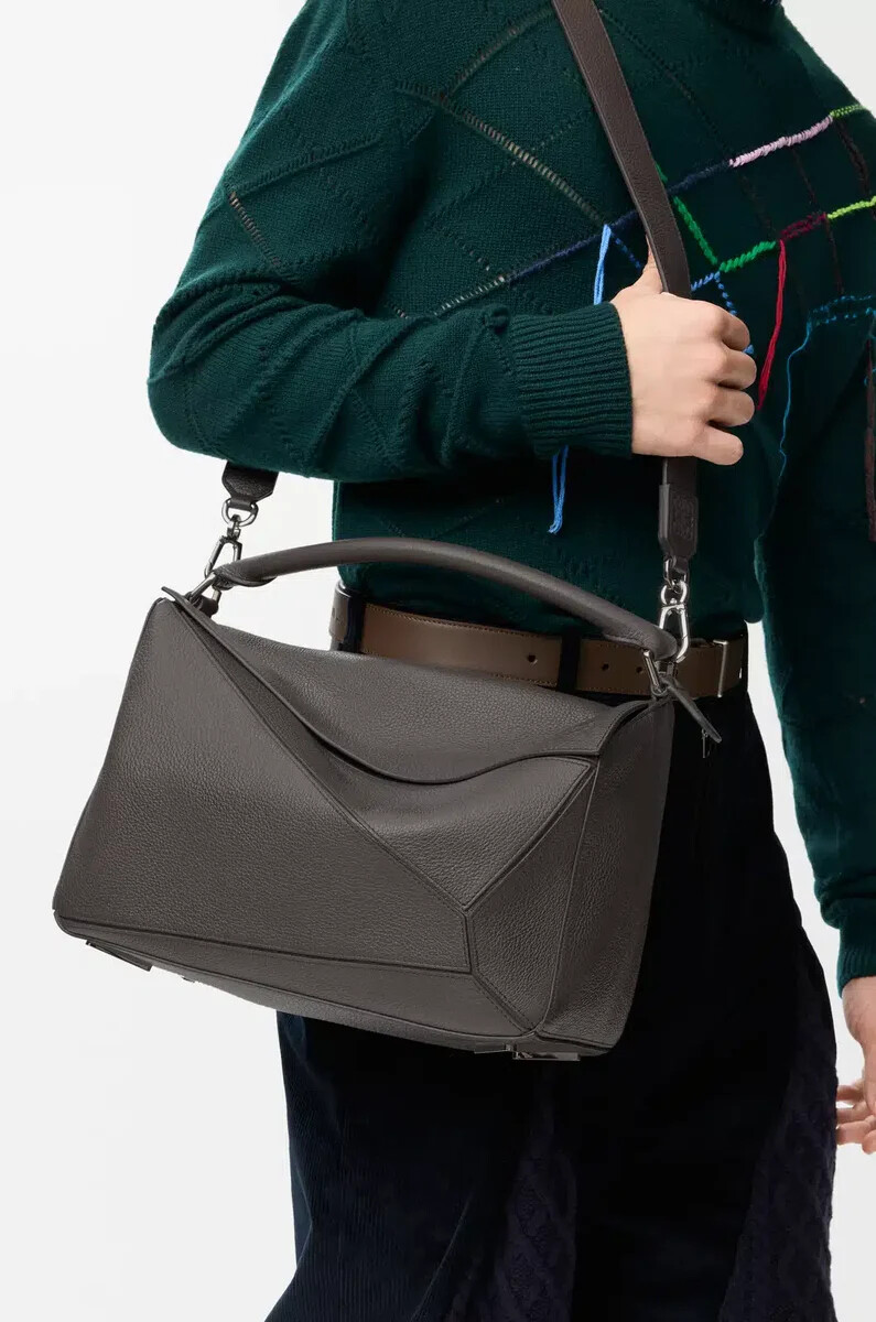 borsa puzzle grande in morbida pelle di vitello granata grigio scuro