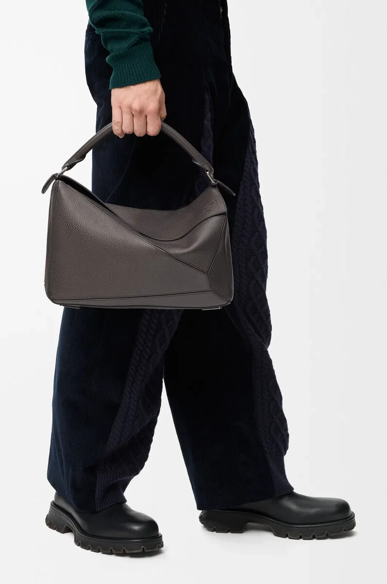 borsa puzzle grande in morbida pelle di vitello granata grigio scuro
