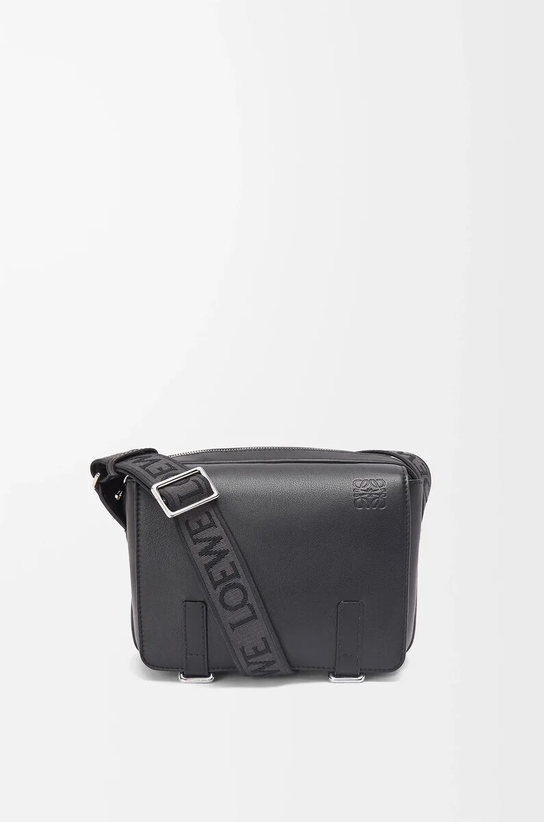 borsa a tracolla militare xs in morbida pelle di vitello liscia e jacquard nero