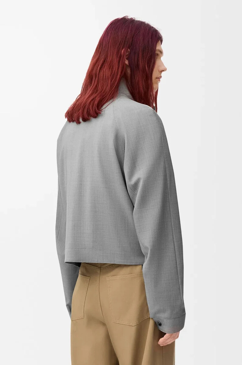 giacca con zip in lana grigio chiaro
