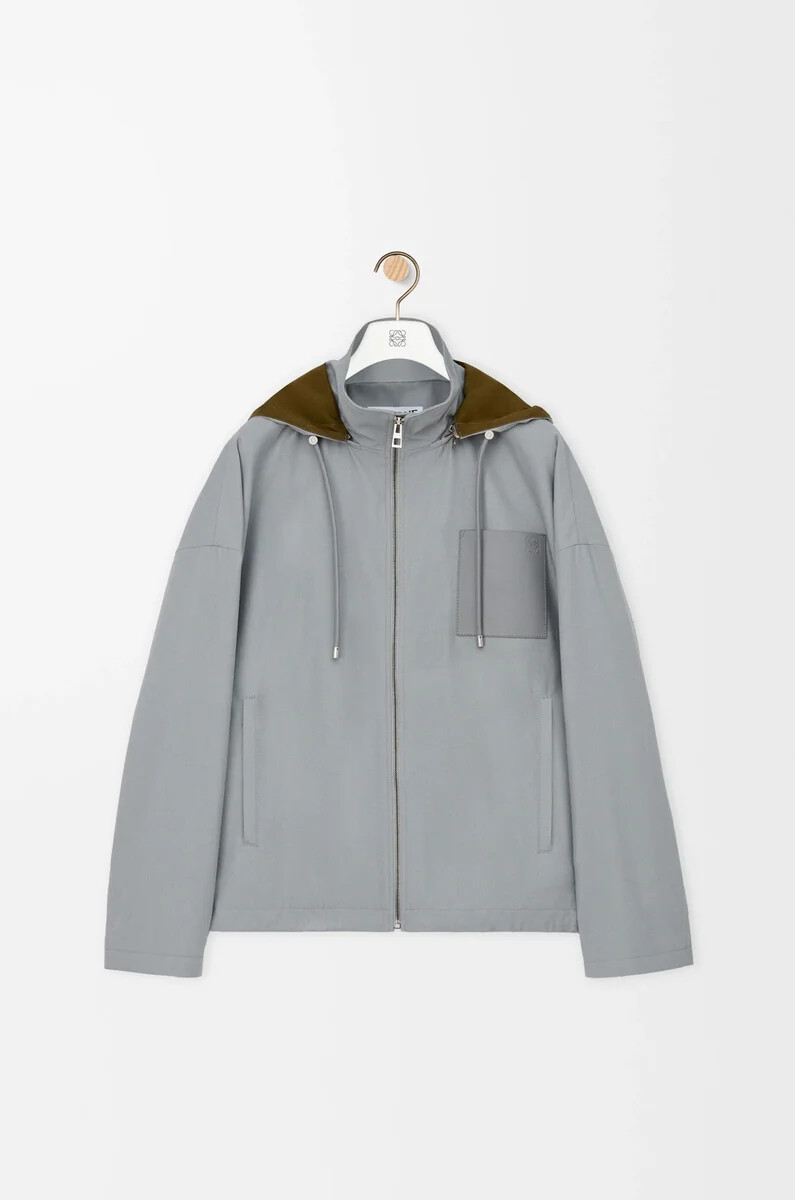 giacca con cappuccio in cotone grigio chiaro