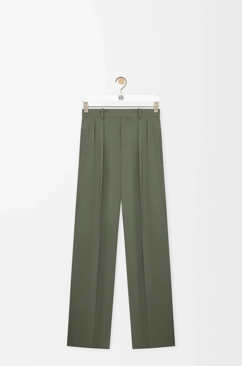 pantaloni in misto viscosa verde kaki