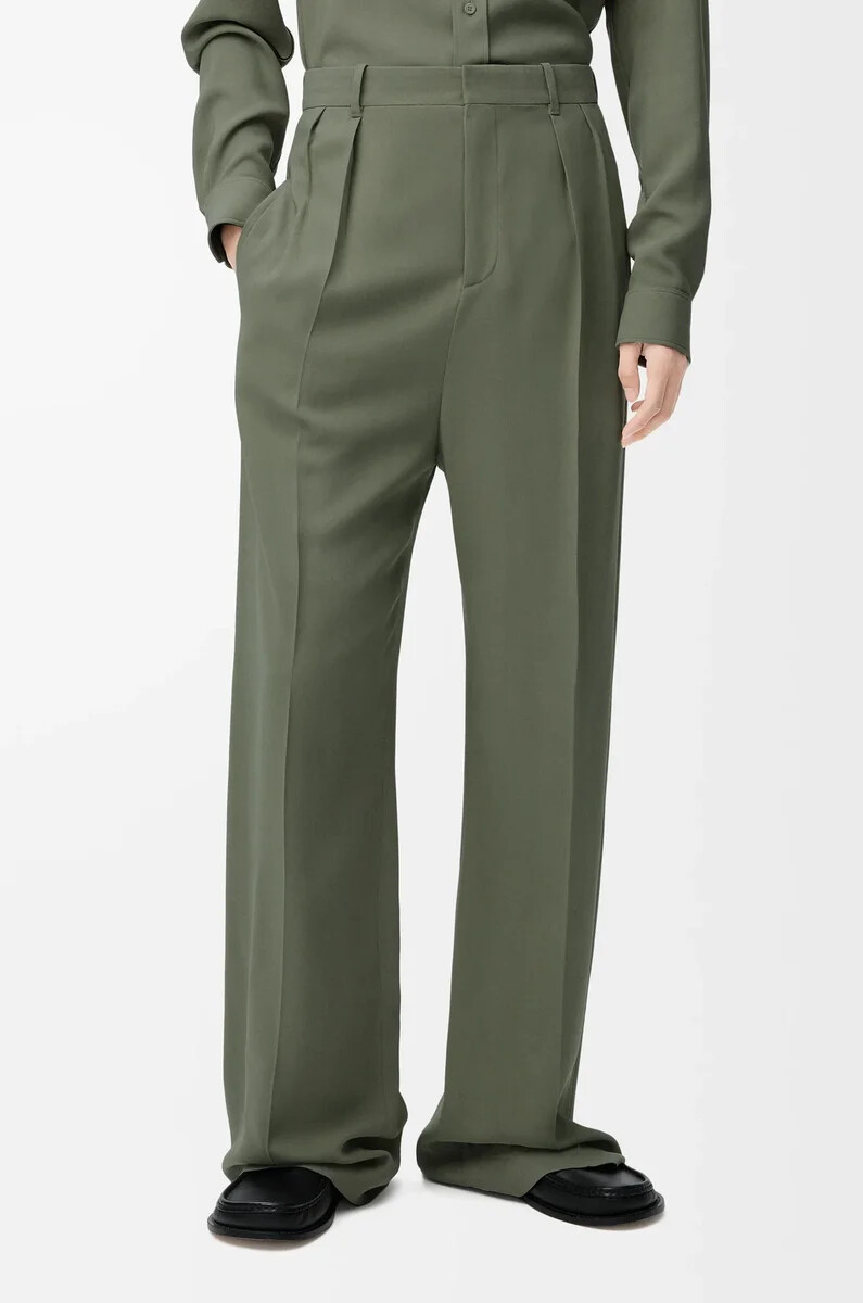 pantaloni in misto viscosa verde kaki