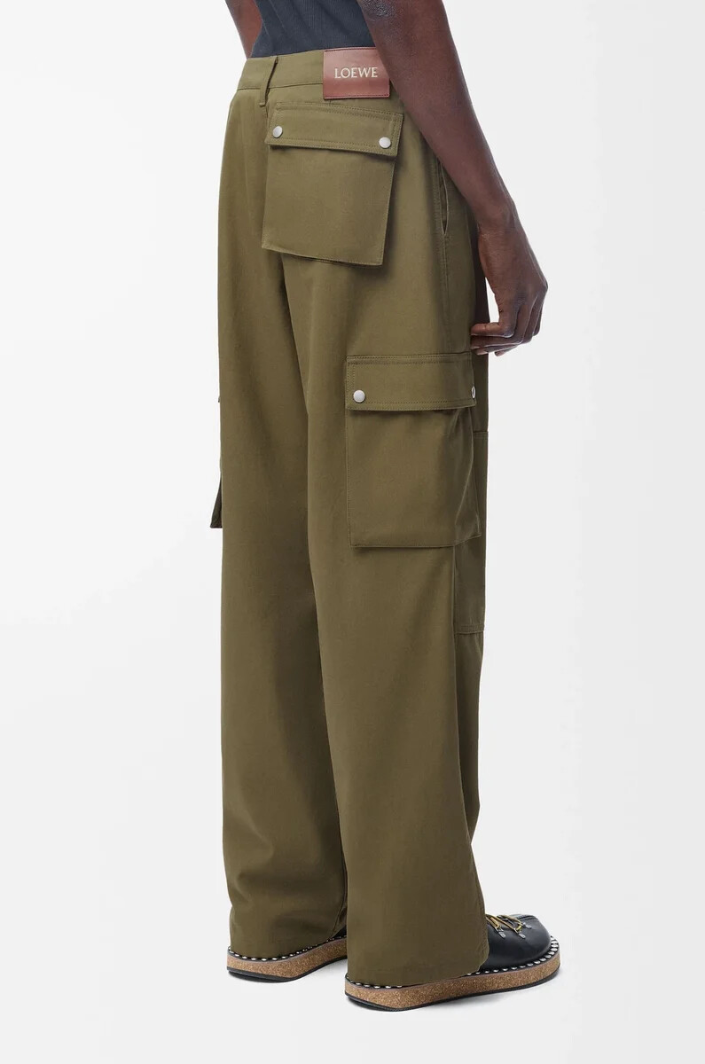 pantaloni cargo in cotone verde kaki