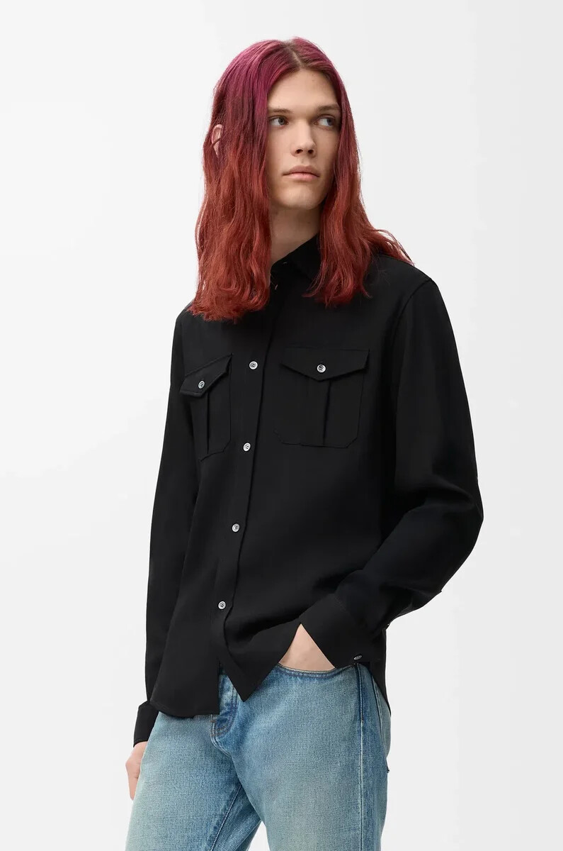 camicia in misto viscosa nero