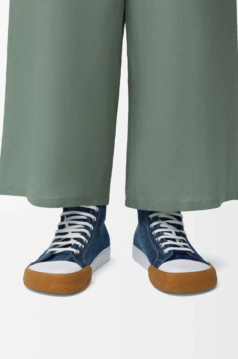 sneaker alta bloc in denim washed denim