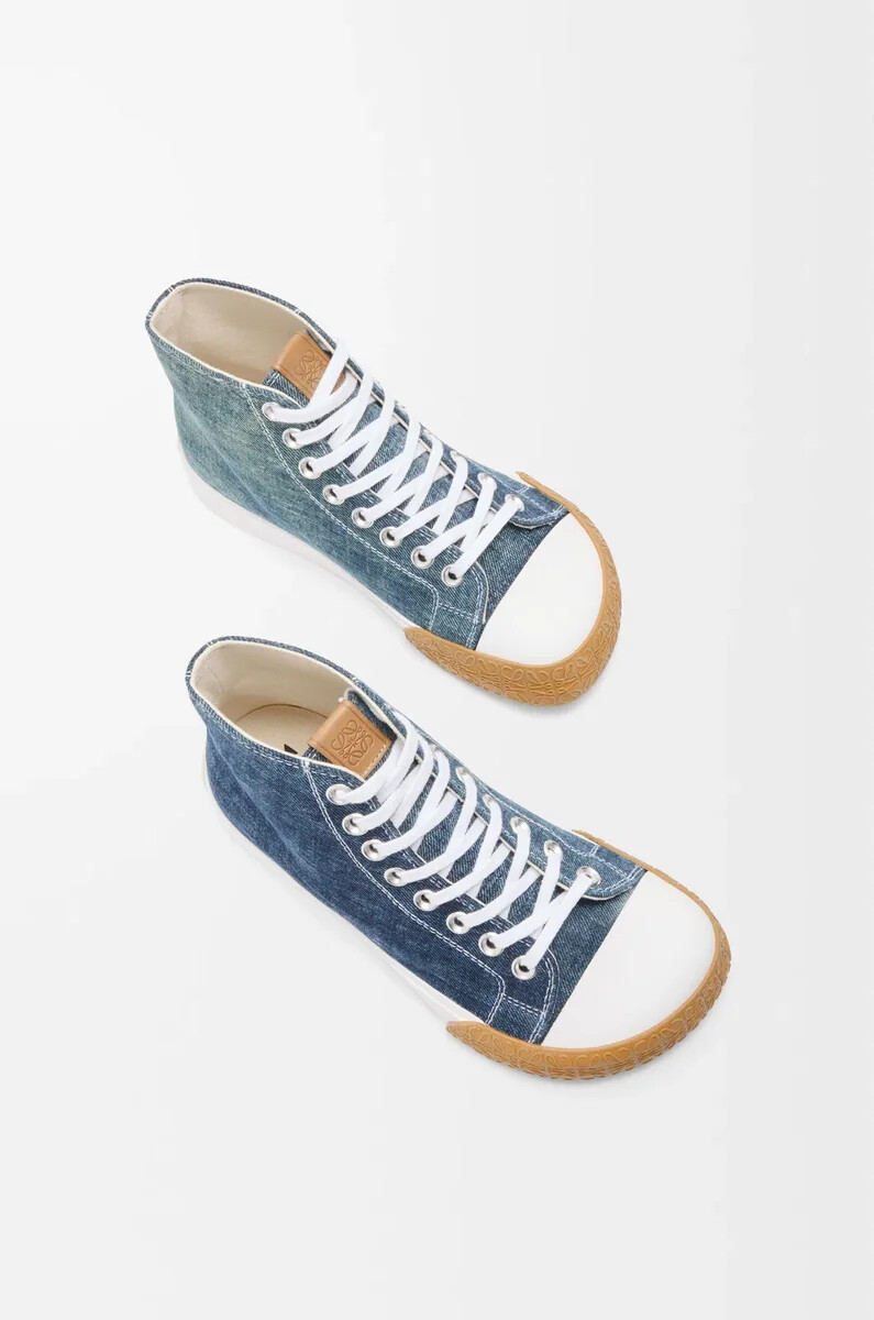 sneaker alta bloc in denim washed denim