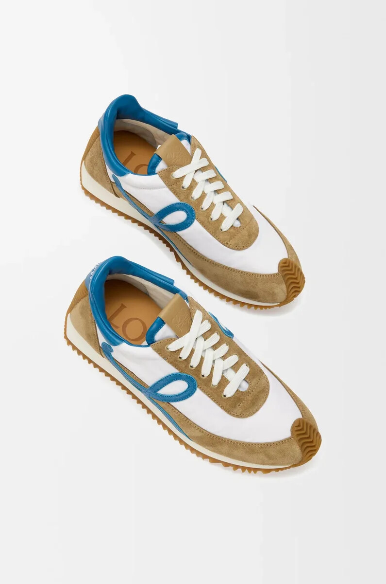 flow runner 2.0 in nylon e suede sabbiablubianco