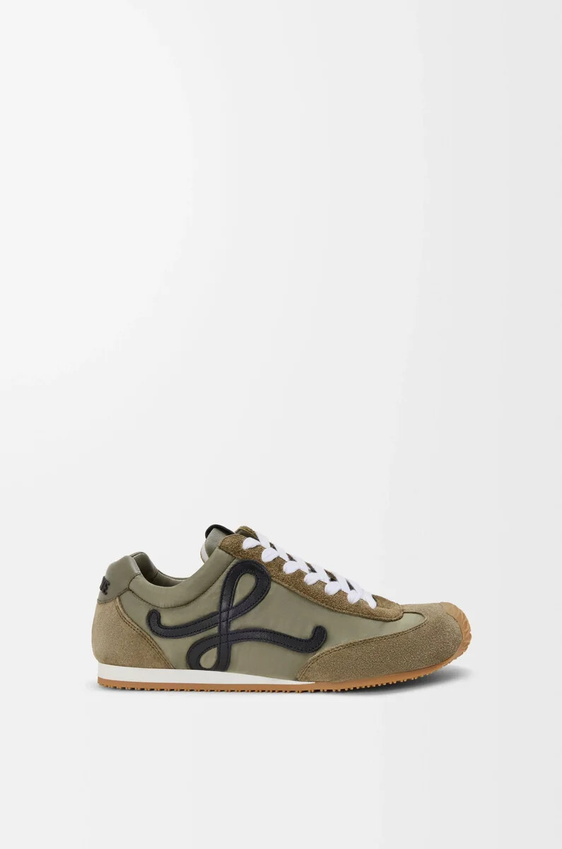 ballet runner 2.0 in nylon e pelle di vitello light khakinerobianco