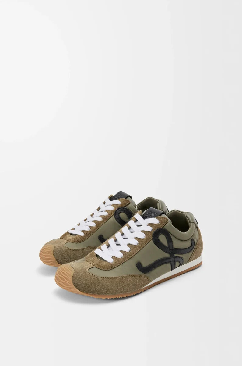 ballet runner 2.0 in nylon e pelle di vitello light khakinerobianco