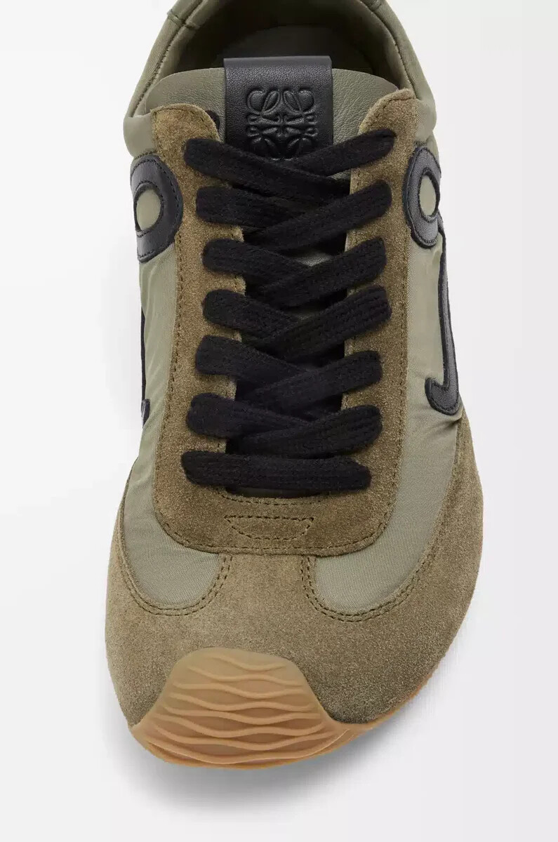 ballet runner 2.0 in nylon e pelle di vitello light khakinerobianco
