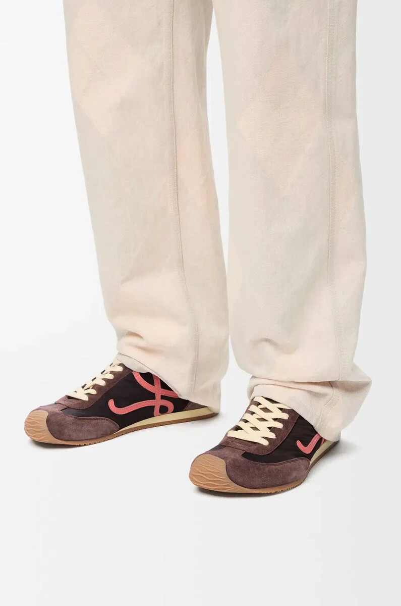 ballet runner 2.0 in nylon e vitello cioccolatocorallogiallo