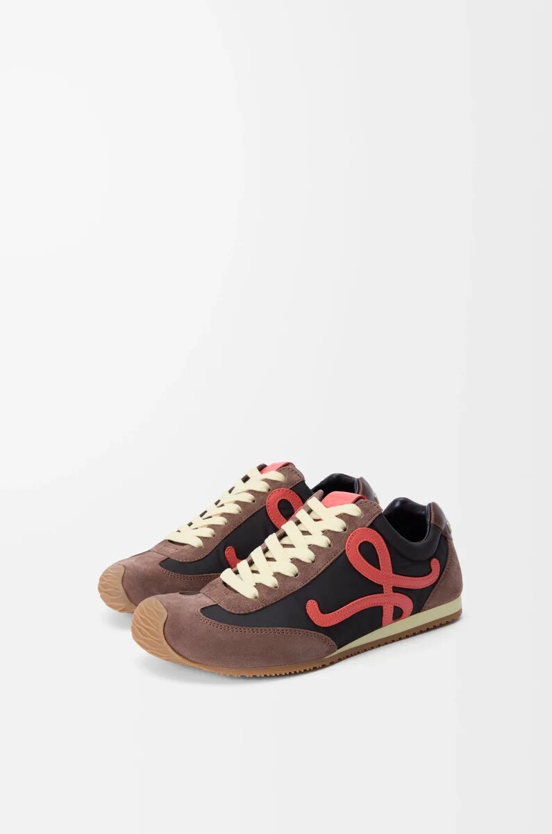 ballet runner 2.0 in nylon e vitello cioccolatocorallogiallo