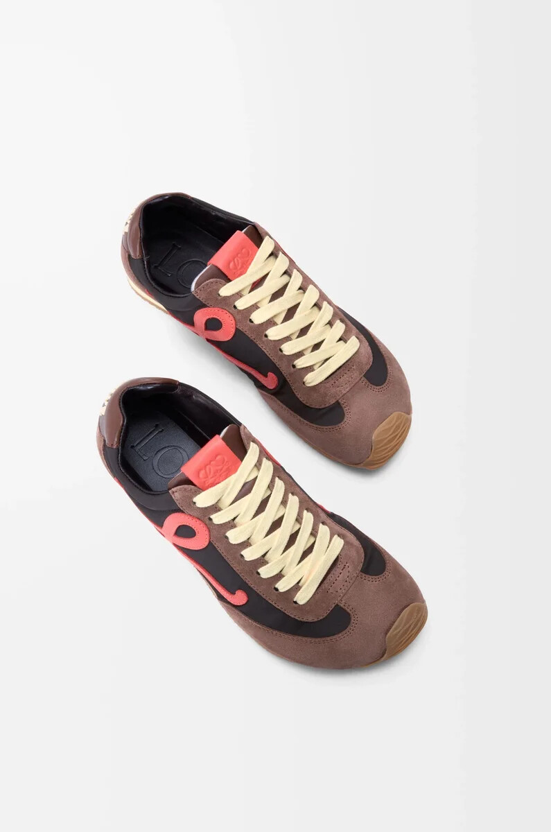 ballet runner 2.0 in nylon e vitello cioccolatocorallogiallo
