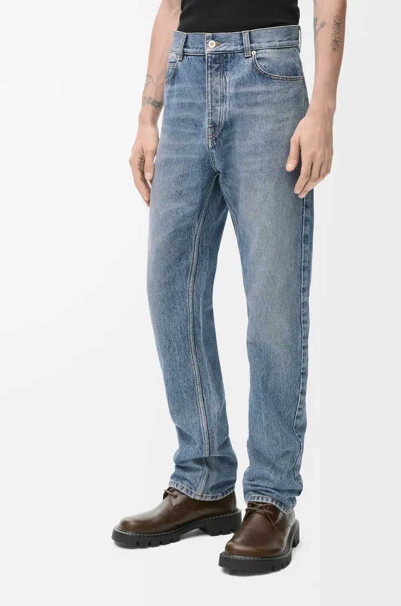 jeans a gamba dritta in denim blu