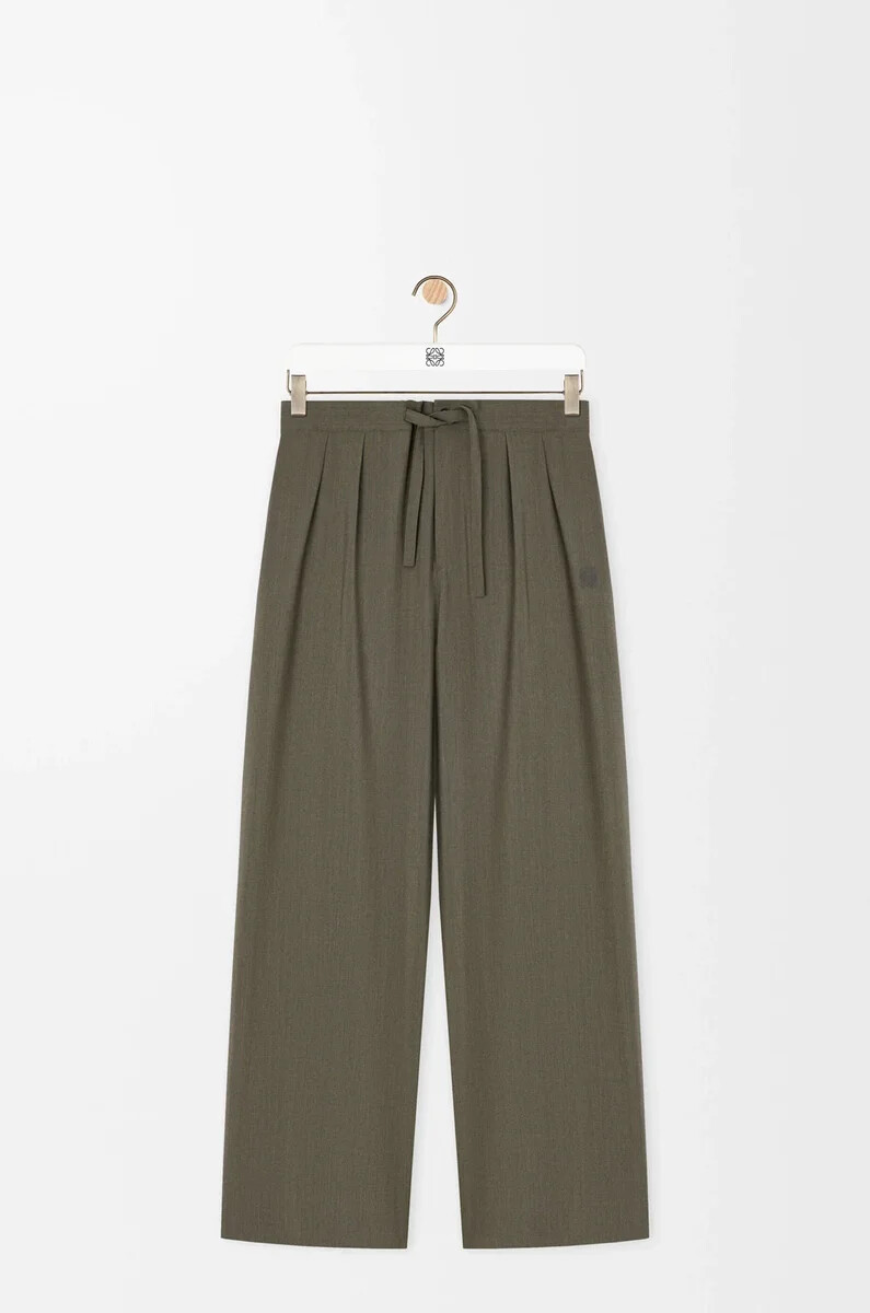 pantaloni con coulisse in lana verde kaki