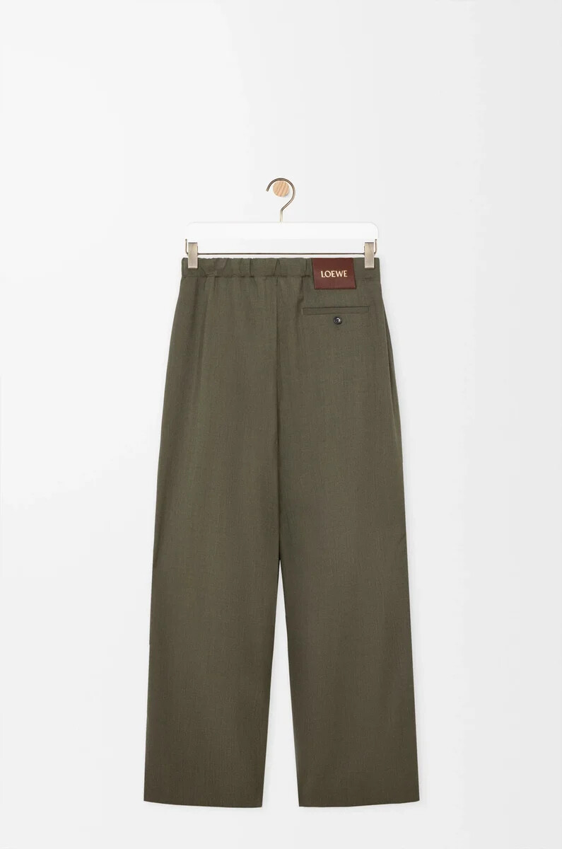 pantaloni con coulisse in lana verde kaki