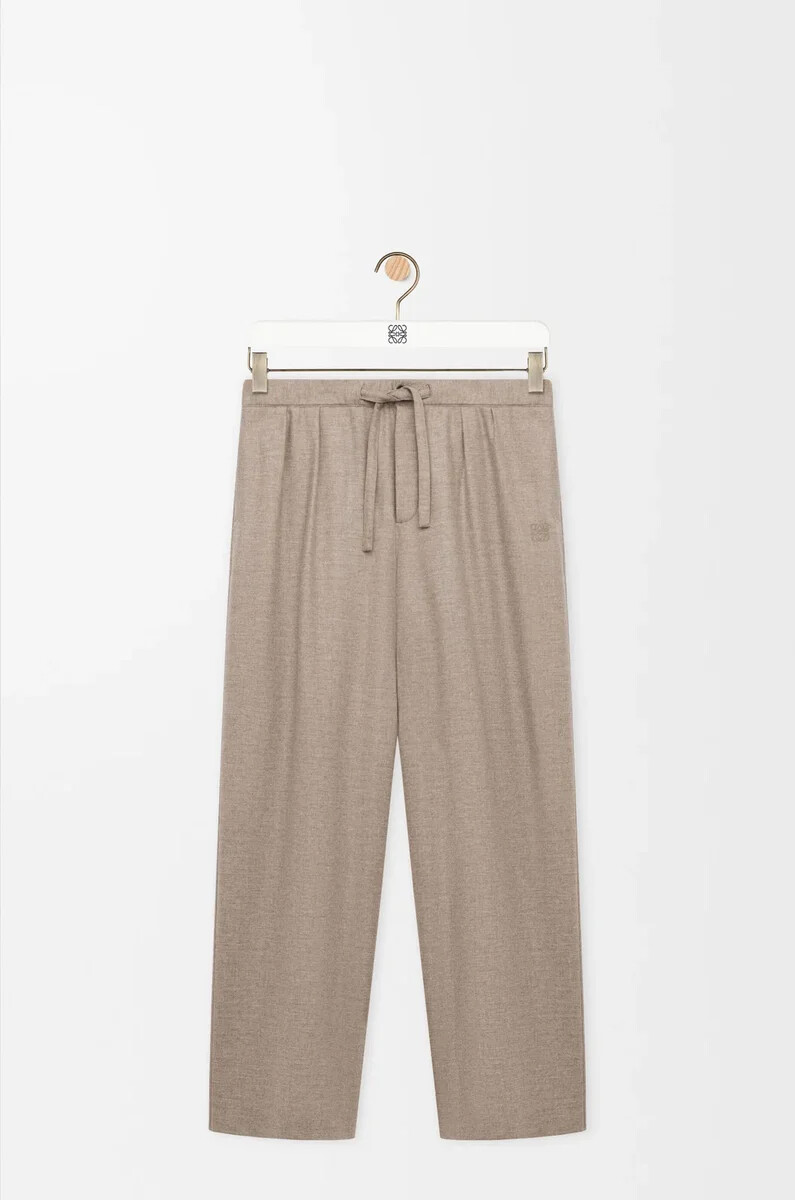 pantaloni con coulisse in lana e cashmere beige melange