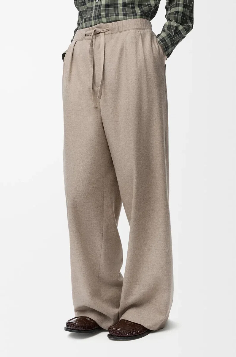 pantaloni con coulisse in lana e cashmere beige melange