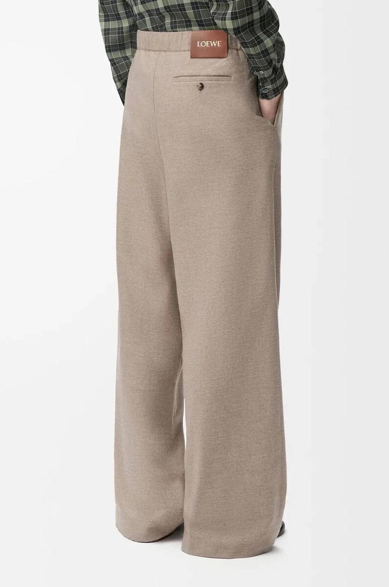 pantaloni con coulisse in lana e cashmere beige melange