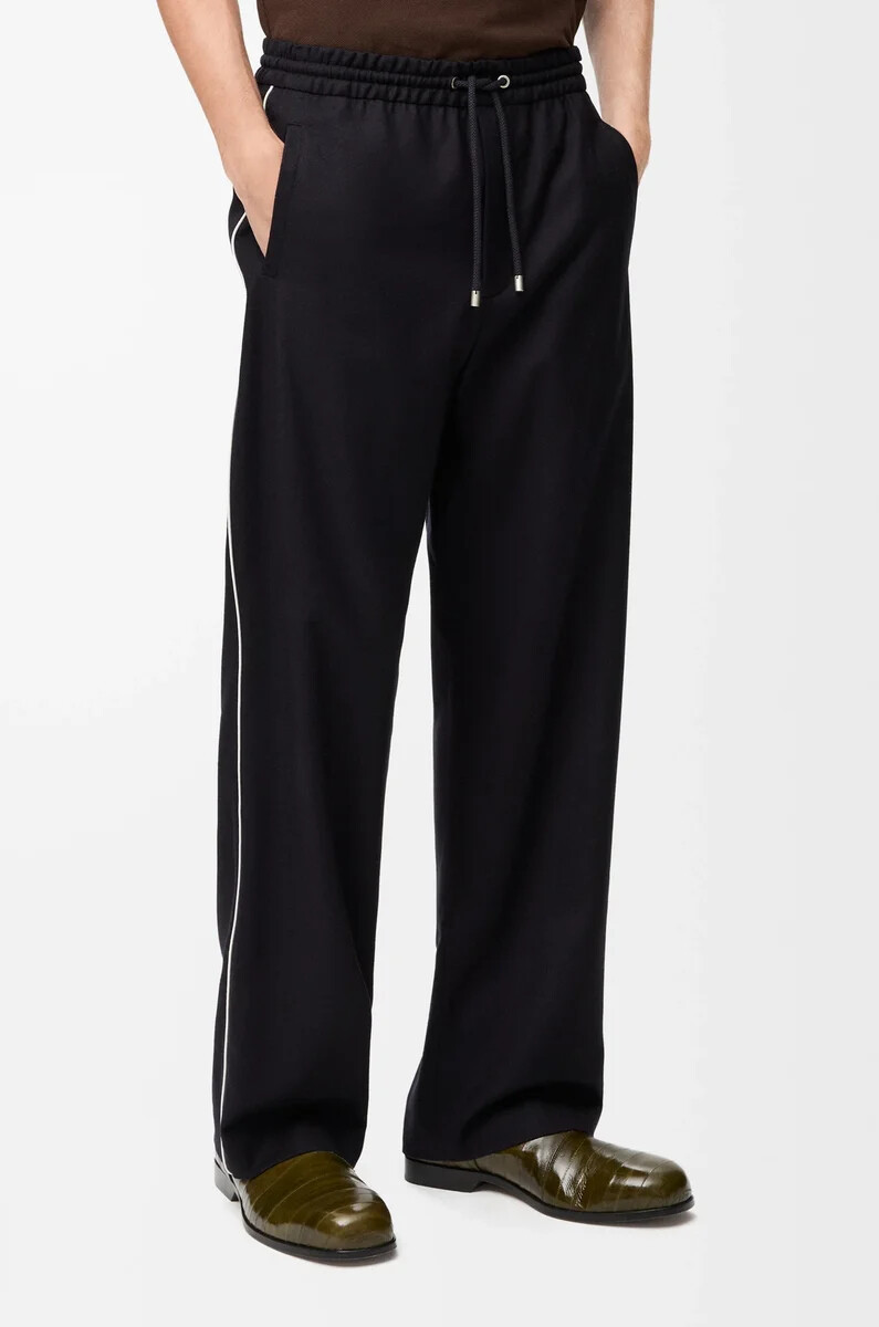 pantaloni con coulisse in lana blu navy