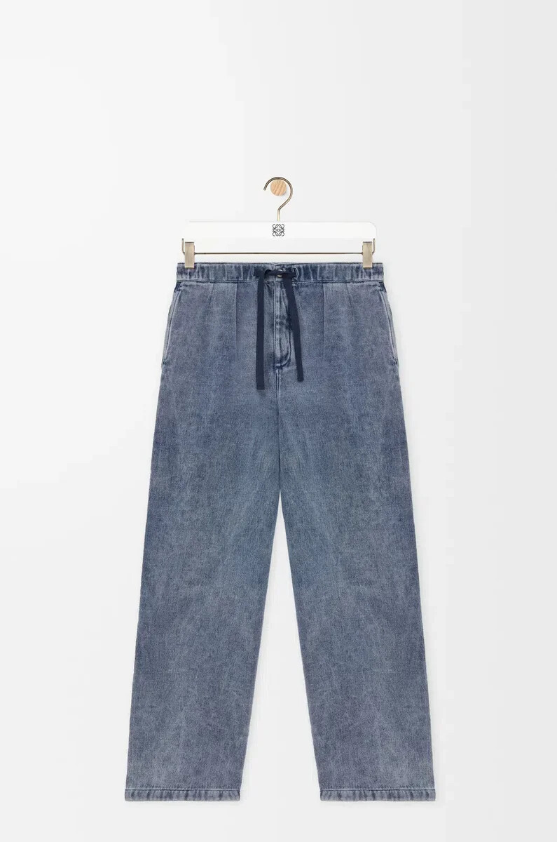 pantaloni con coulisse in cotone e lino grigio blu