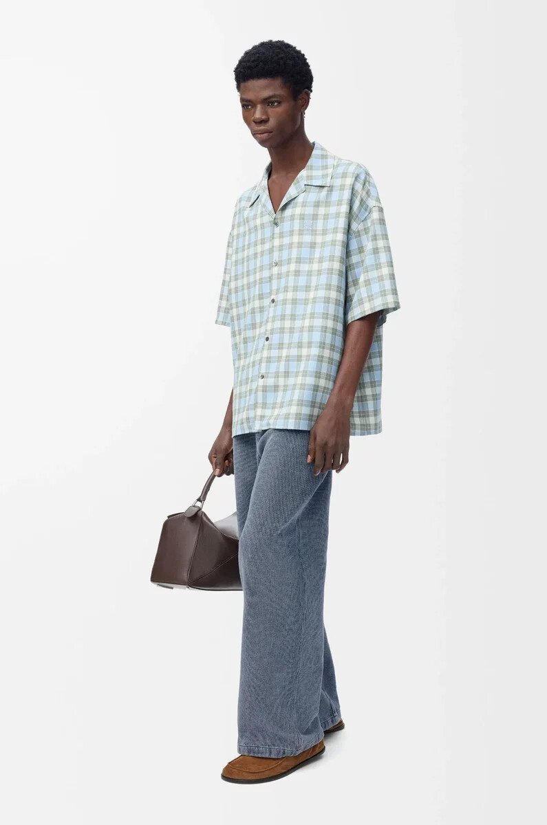 pantaloni con coulisse in cotone e lino grigio blu