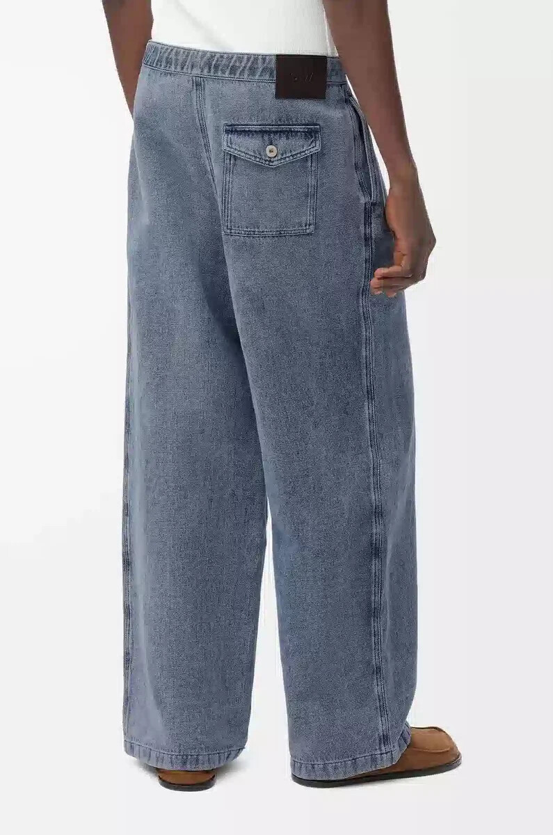 pantaloni con coulisse in cotone e lino grigio blu