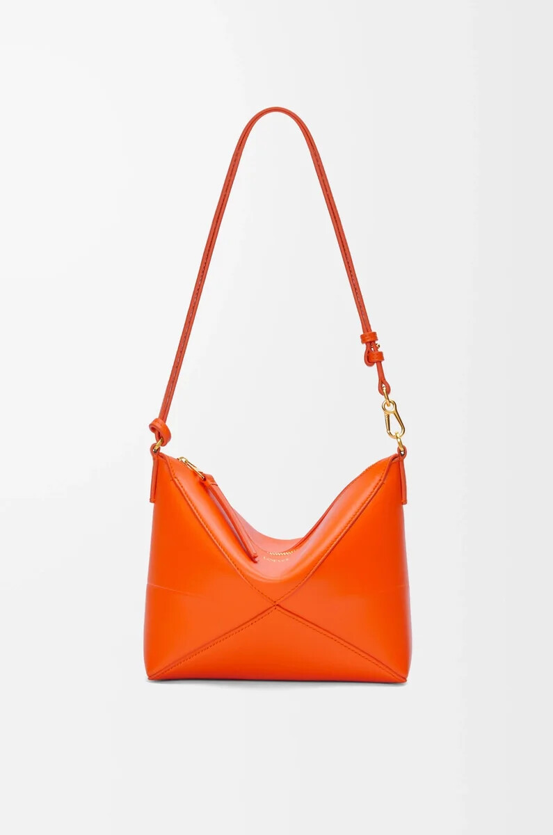 marsupio puzzle fold in vitello nappa lucido vivid orange