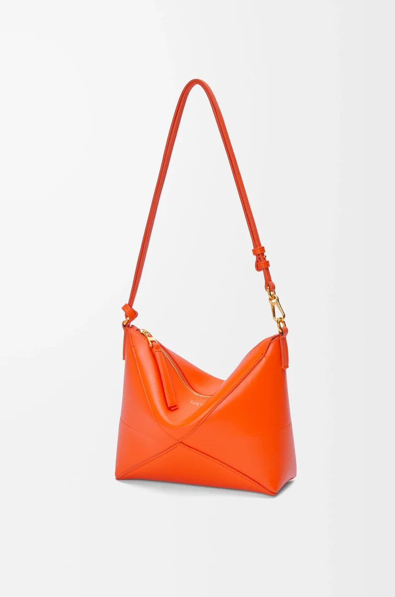 marsupio puzzle fold in vitello nappa lucido vivid orange