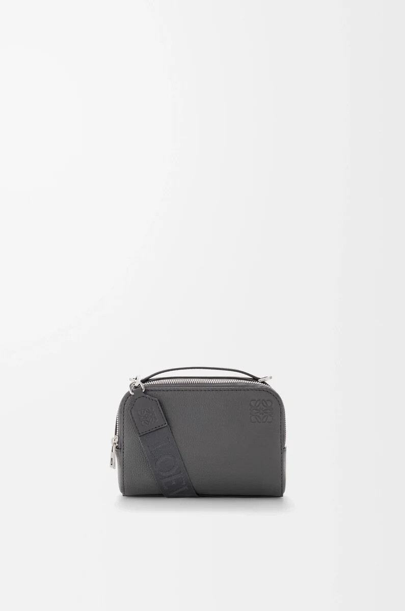 mini borsa a tracolla per fotocamera in morbida pelle di vitello granata antracite