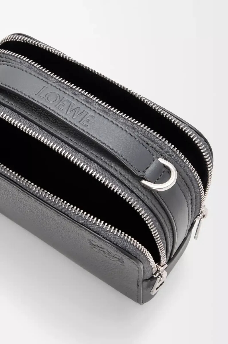 mini borsa a tracolla per fotocamera in morbida pelle di vitello granata antracite