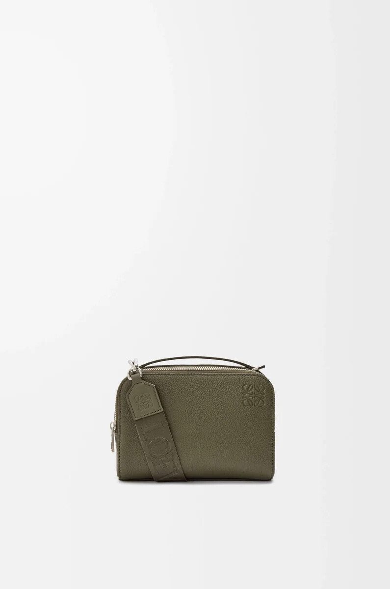 mini borsa a tracolla per fotocamera in morbida pelle di vitello granata verde kaki