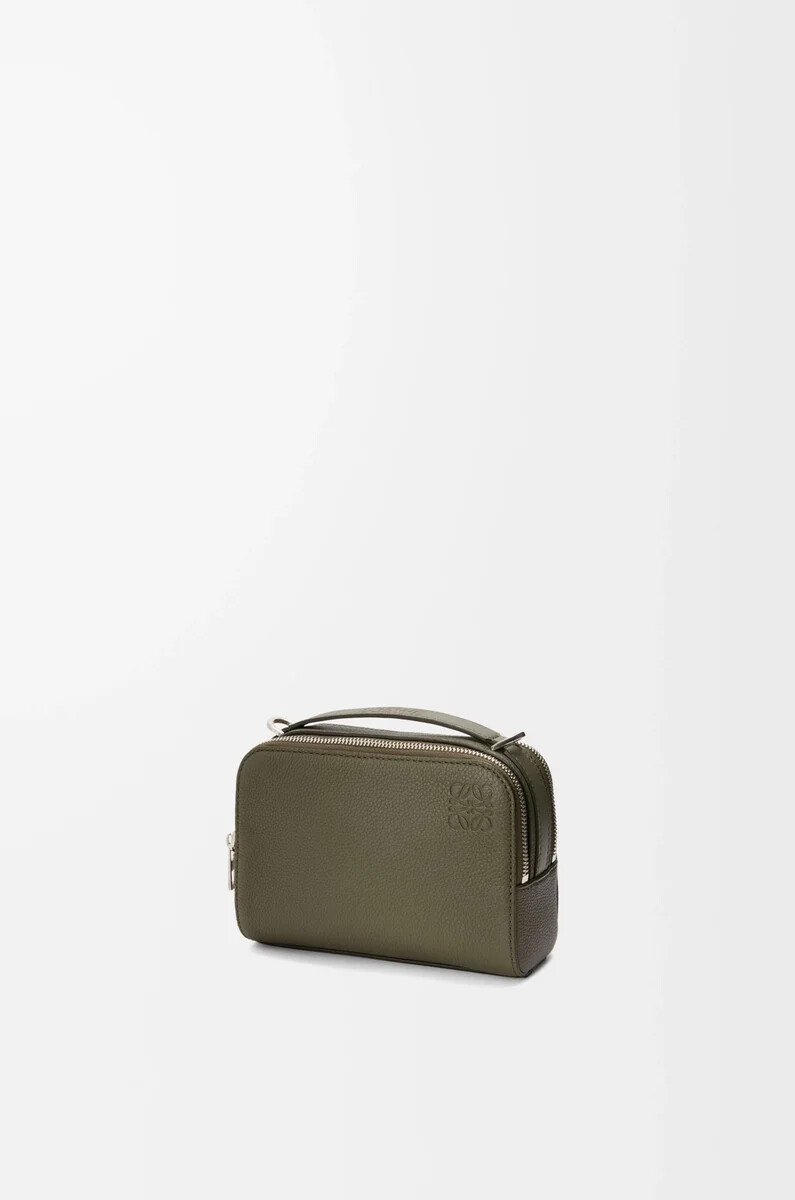 mini borsa a tracolla per fotocamera in morbida pelle di vitello granata verde kaki