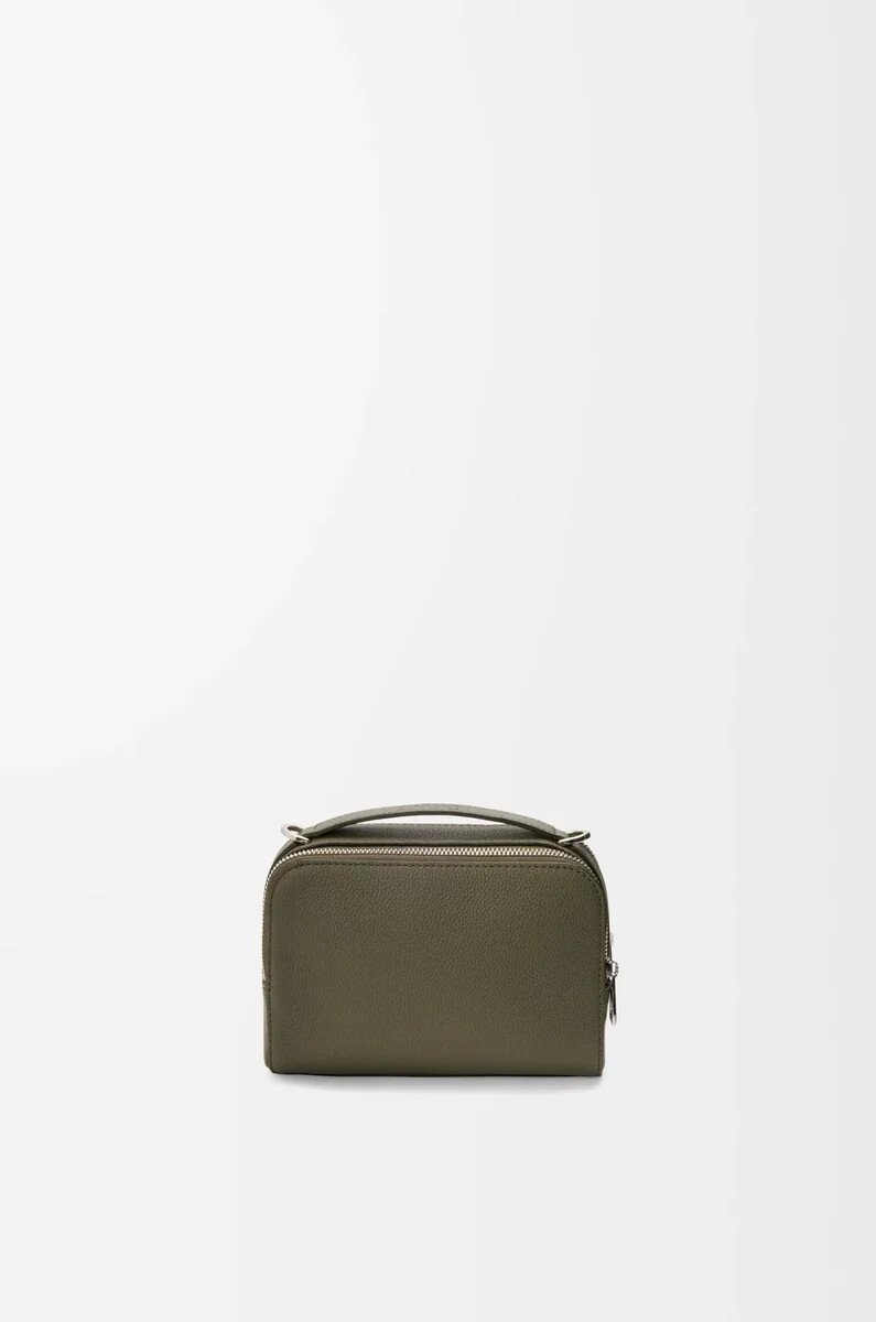 mini borsa a tracolla per fotocamera in morbida pelle di vitello granata verde kaki
