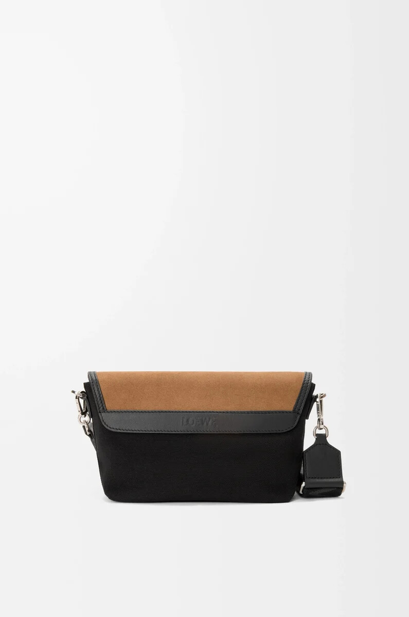 mini flex messenger in tela e pelle scamosciata nerooro scuro