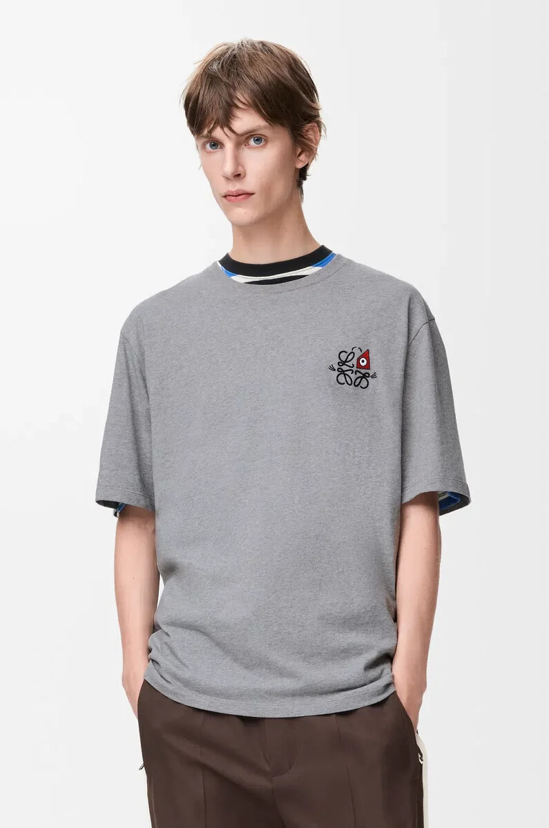 t-shirt ampia in cotone grigio melange