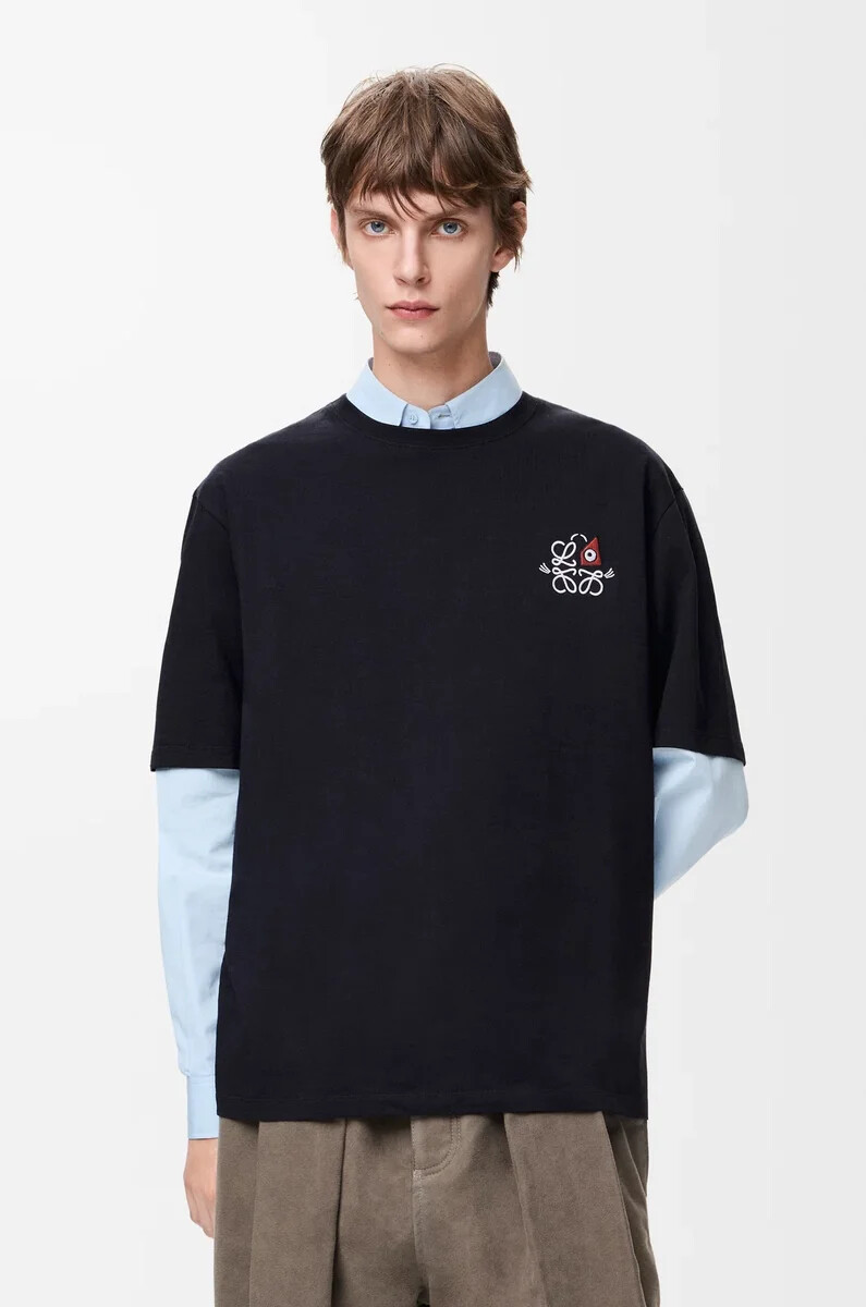 t-shirt ampia in cotone blu navy
