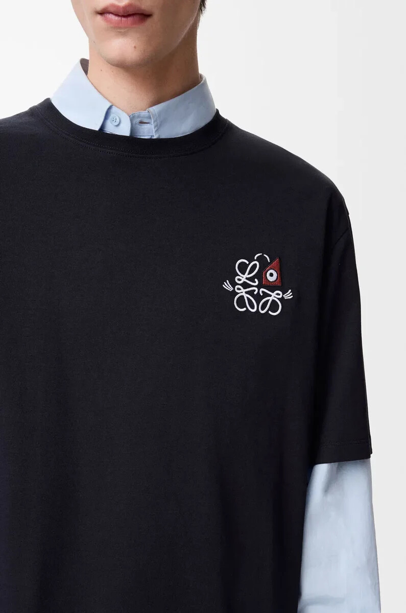 t-shirt ampia in cotone blu navy