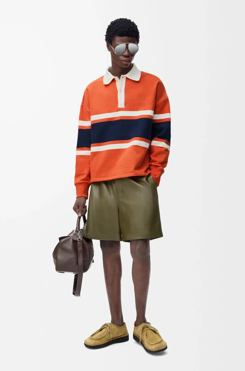 polo a manica lunga in cotone arancioneblu navy