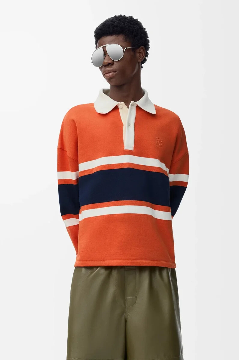 polo a manica lunga in cotone arancioneblu navy