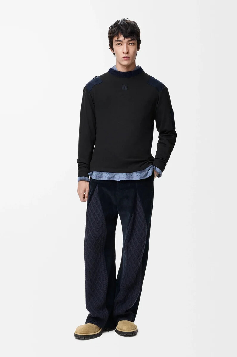 maglia a manica lunga in misto cotone antraciteblu navy scuro