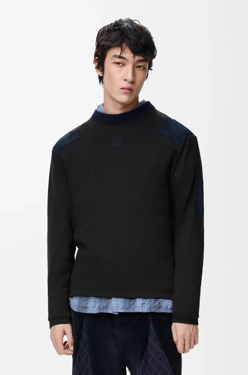 maglia a manica lunga in misto cotone antraciteblu navy scuro